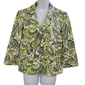 Kasper & Company Paisley Blazer Jacket Size 10 Women's Button Front Artsy Mature